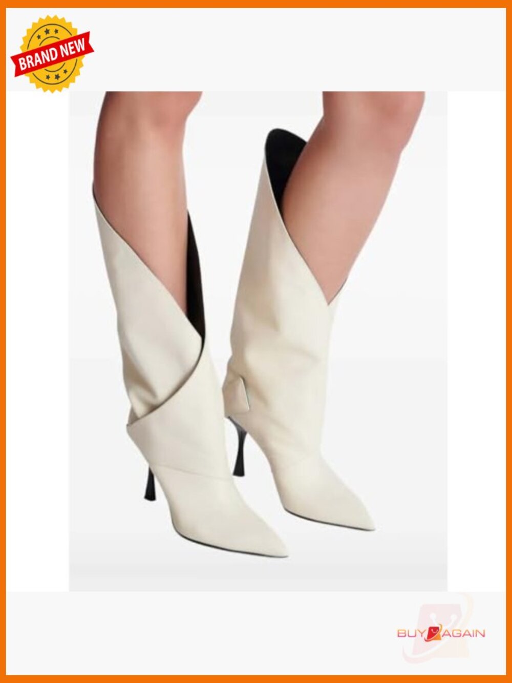 V-Cut Pointed Toe Stiletto Knee High Motorcycle Boots - Picture 2 of 6